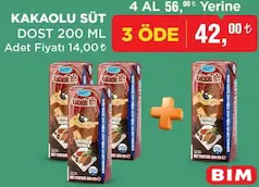 DOST KAKAOLU SÜT 200 ML 4 AL 3 ÖDE fiyat ve kampanya bilgisi